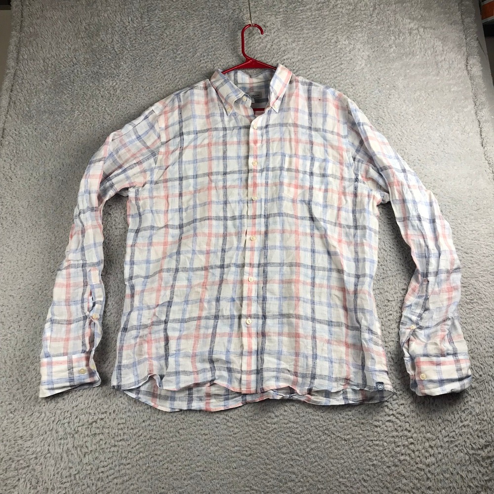 Peter Millar Seaside Silver Sands Linen Sport Shirt Mens‎ L Multi Plaid Long Slv